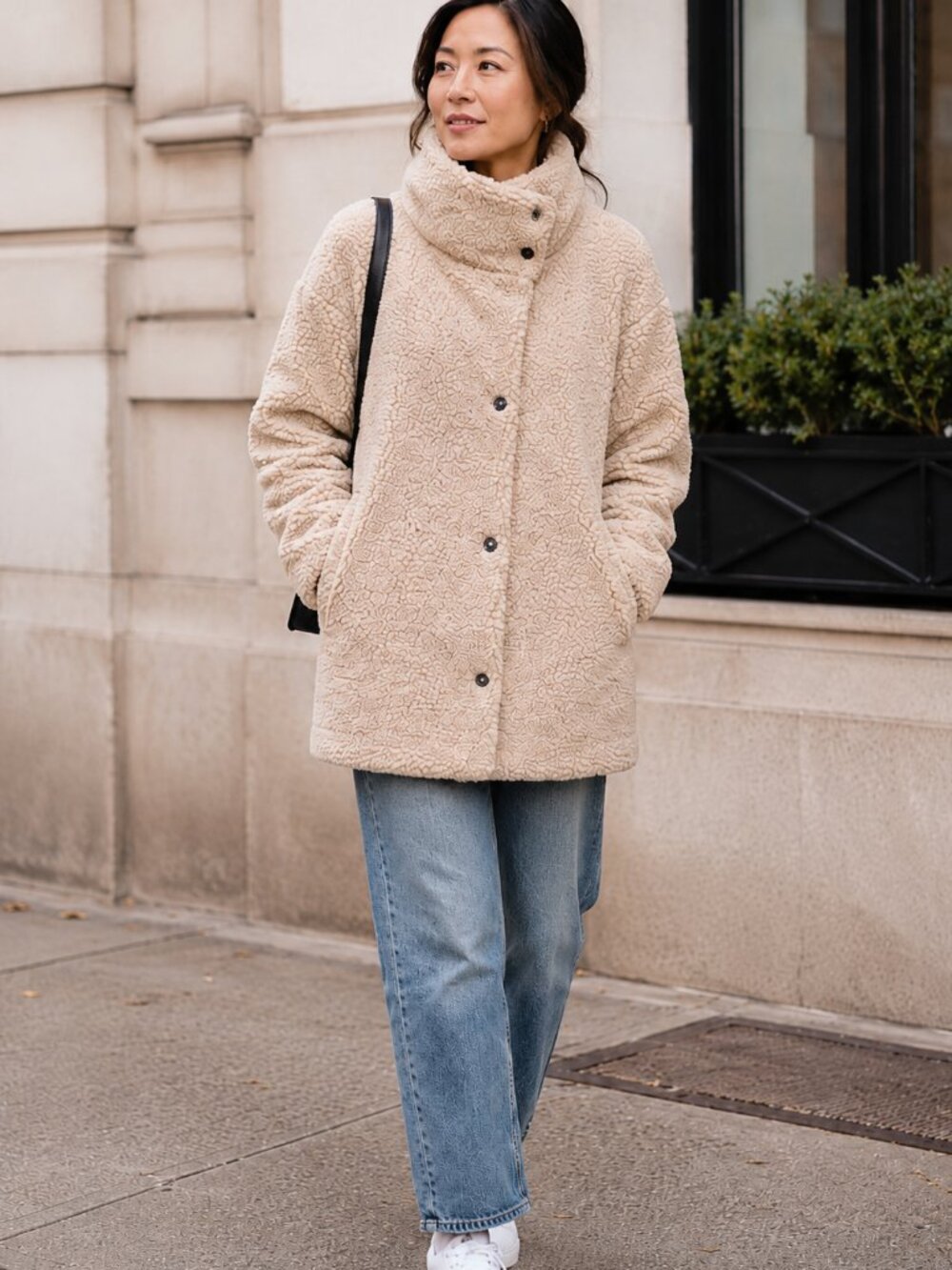 Banana Republic Teddy Cocoon Jacket | Beige Sherpa Fleece | Petite Large NWOT